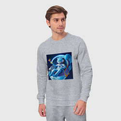 Костюм хлопковый мужской Голубой котик космонавт с коктейлем, цвет: меланж — фото 2