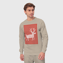 Костюм хлопковый мужской Новогодний олень орнамент вязанный свитер, цвет: миндальный — фото 2