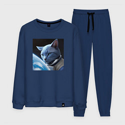 Костюм хлопковый мужской Котик космонавт blue, цвет: тёмно-синий