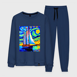Костюм хлопковый мужской Парусная яхта, цвет: тёмно-синий