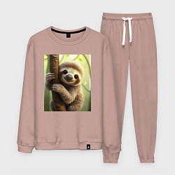 Костюм хлопковый мужской Ленивец в лесу, цвет: пыльно-розовый