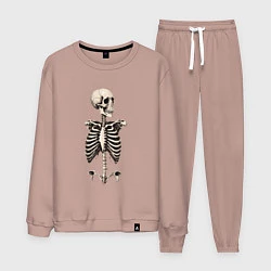 Костюм хлопковый мужской Улыбающийся скелет, цвет: пыльно-розовый