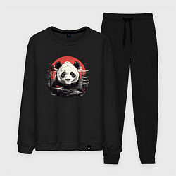 Костюм хлопковый мужской Панда с красным солнцем, цвет: черный