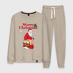 Костюм хлопковый мужской Санта на крыше, цвет: миндальный