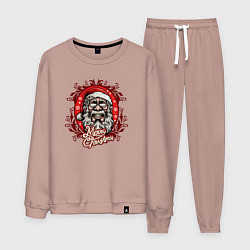 Костюм хлопковый мужской Santa merry christmas, цвет: пыльно-розовый