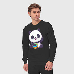 Костюм хлопковый мужской Панда с мячиком, цвет: черный — фото 2