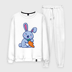 Костюм хлопковый мужской Радостный кролик с морковкой, цвет: белый