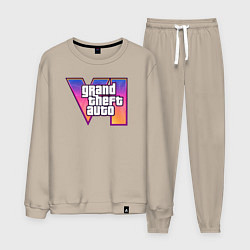 Костюм хлопковый мужской GTA 6 logo, цвет: миндальный