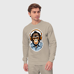Костюм хлопковый мужской Портрет обезьяны в наушниках, цвет: миндальный — фото 2