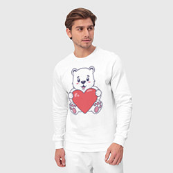 Костюм хлопковый мужской Белый медведь с сердцем, цвет: белый — фото 2