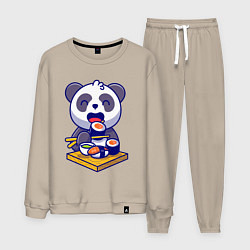 Костюм хлопковый мужской Панда и суши, цвет: миндальный