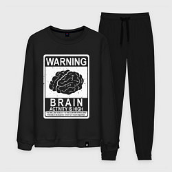 Костюм хлопковый мужской Warning - high brain activity, цвет: черный