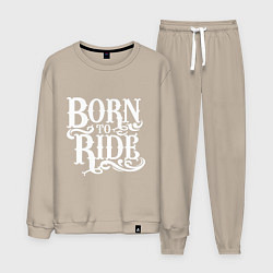 Костюм хлопковый мужской Born to ride - рожденный ездить, цвет: миндальный