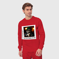 Костюм хлопковый мужской Кот джентельмен: когда лев голоден он ест, цвет: красный — фото 2