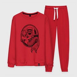 Костюм хлопковый мужской Скелет и русалка, цвет: красный