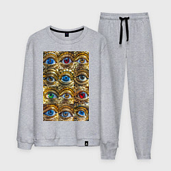 Костюм хлопковый мужской Глаза разноцветные из золота в стиле стимпанк, цвет: меланж