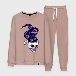 Костюм хлопковый мужской Dead drink space skull, цвет: пыльно-розовый