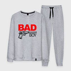 Костюм хлопковый мужской Bad boy with gun, цвет: меланж