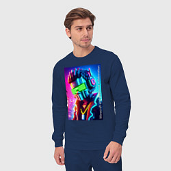 Костюм хлопковый мужской Minecraft and cyberpunk - collaboration ai art, цвет: тёмно-синий — фото 2