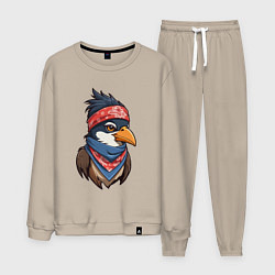 Костюм хлопковый мужской Птица в бандане в стиле Хип-хоп, цвет: миндальный
