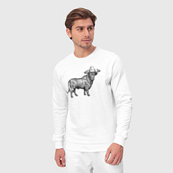 Костюм хлопковый мужской Бык в новогодней шапке, цвет: белый — фото 2