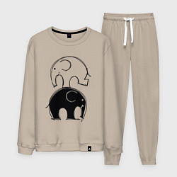 Костюм хлопковый мужской Cute elephants, цвет: миндальный