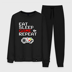 Костюм хлопковый мужской Eat sleep game repeat lettering, цвет: черный