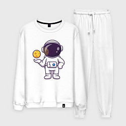 Костюм хлопковый мужской Космонавт и планета, цвет: белый