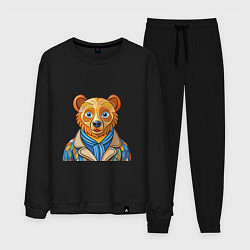 Костюм хлопковый мужской Медведь в стиле Ван Гога, цвет: черный
