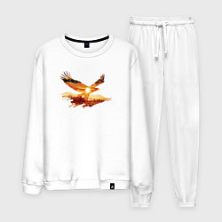 Костюм хлопковый мужской Летящий орел и пейзаж с эффектом двойной экспозици, цвет: белый