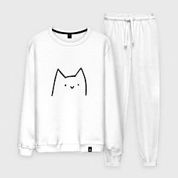 Костюм хлопковый мужской Улыбающийся глупенький котик, цвет: белый
