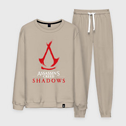 Костюм хлопковый мужской Assassins creed shadows logo, цвет: миндальный