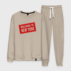 Костюм хлопковый мужской Welcome to New York, цвет: миндальный