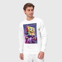 Костюм хлопковый мужской Sponge Bob with a pistol - cyberpunk ai art, цвет: белый — фото 2