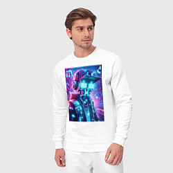 Костюм хлопковый мужской Minecraft and Cyberpunk collaboration - ai art neo, цвет: белый — фото 2