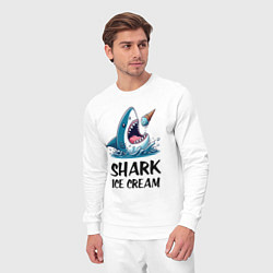 Костюм хлопковый мужской Shark ice cream - ai art, цвет: белый — фото 2