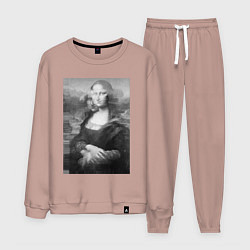 Костюм хлопковый мужской Черная-белая Мона Лиза с глюками, цвет: пыльно-розовый