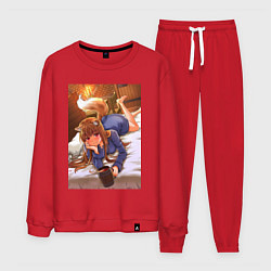 Костюм хлопковый мужской Волчица и пряности Холо с кружкой, цвет: красный
