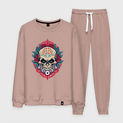 Костюм хлопковый мужской Roses skull, цвет: пыльно-розовый