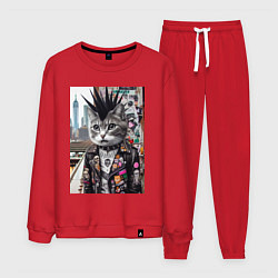 Костюм хлопковый мужской Нью-Йоркский панк музыкант - нейросеть, цвет: красный