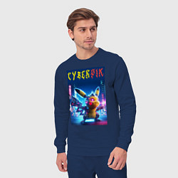 Костюм хлопковый мужской Cyber Pikachu - ai art fantasy, цвет: тёмно-синий — фото 2