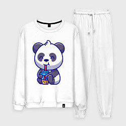Костюм хлопковый мужской Панда и напиток, цвет: белый