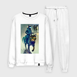 Костюм хлопковый мужской Cat forces - ai art fantasy, цвет: белый