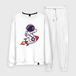 Костюм хлопковый мужской Космонавт летит на ракете, цвет: белый