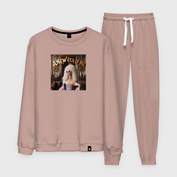 Костюм хлопковый мужской Девушка с белыми волосами и в солнечных очках, цвет: пыльно-розовый