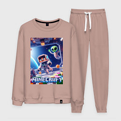 Костюм хлопковый мужской Инопланетянин следит за космонавтом - Майнкрафт, цвет: пыльно-розовый