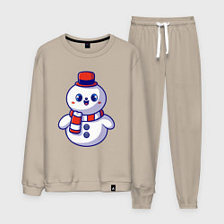 Костюм хлопковый мужской Милый снеговик, цвет: миндальный