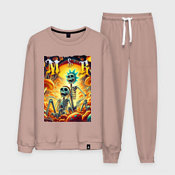 Костюм хлопковый мужской Морти и Рик - скелеты, цвет: пыльно-розовый