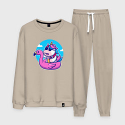 Костюм хлопковый мужской Единорожек и фламинго, цвет: миндальный