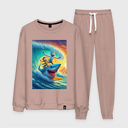 Костюм хлопковый мужской Рик и Морти - сёрфинг на акуле, цвет: пыльно-розовый